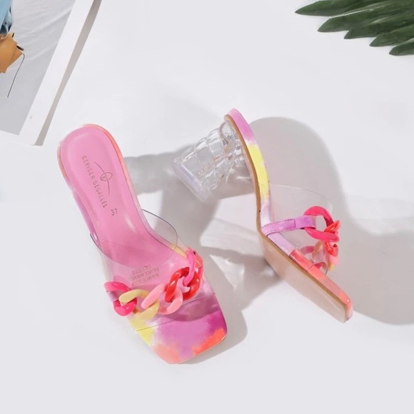 Clear Chain Decor Chunky Heeled Mules - Picture 3 of 5